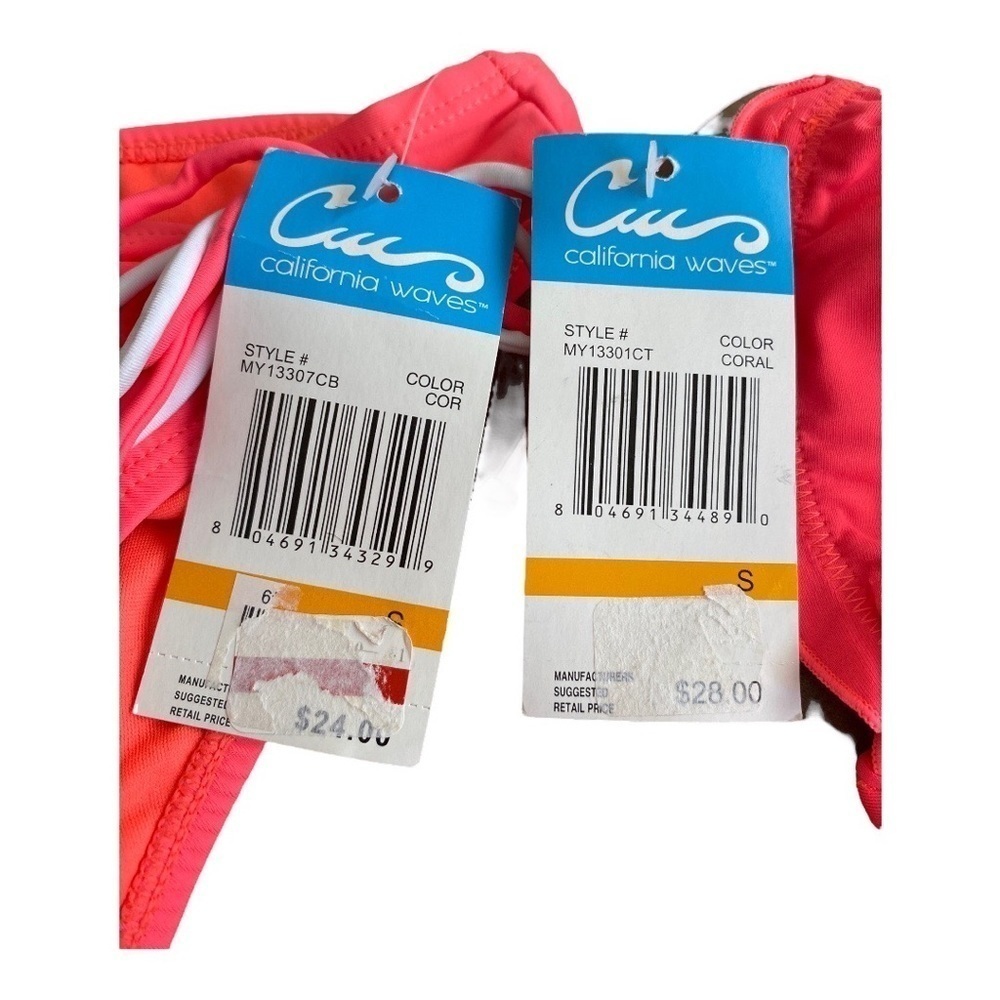 NEW California Waves Bikini Set 2 Piece Swimsuit Strapless Coral Juniors Small - Picture 4 of 6